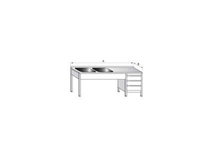 myci stul dvoudrezovy s pracovni plochou a zasuvkovym boxem rozmery sxhxv 1800 x 600 x 900 mm drez 400 x 400 x 250 mm