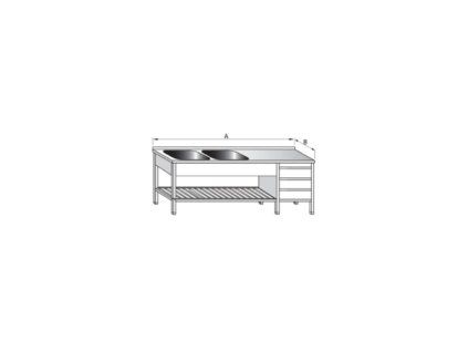 stul myci dvoudrezovy s plochou boxem a rostem 1900 x 600 x 900 mm drez 400 x 400 x 250 mm