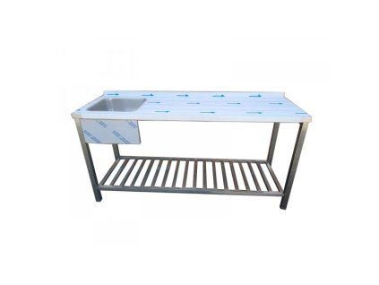 nerezovy stul myci s drezem a rostovou polici 1400 x 700 x 900 mm drez 500 x 500 x 300 mm
